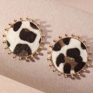 Gold Crown Animal Print Round Stud Earrings
